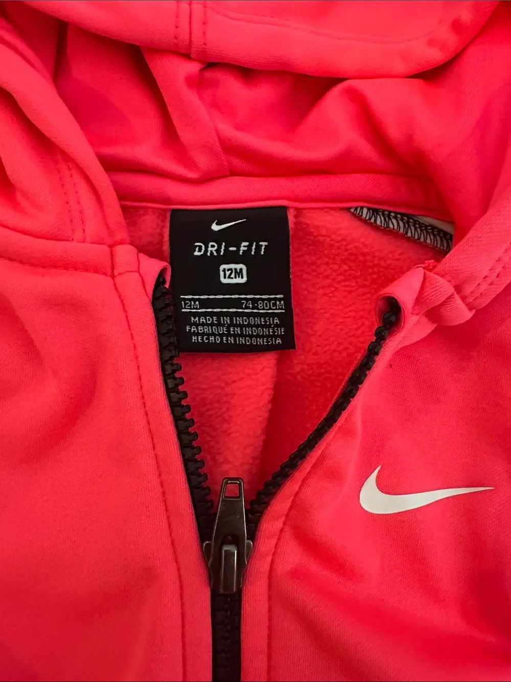 Nike Girls' Neon Pink Hooded Jacket with Printed Black Leggings size 12 months - Picture 3 of 10
